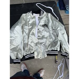 Vintage Daytona Race Week Satin NASCAR Bomber Jacket Cream Black L